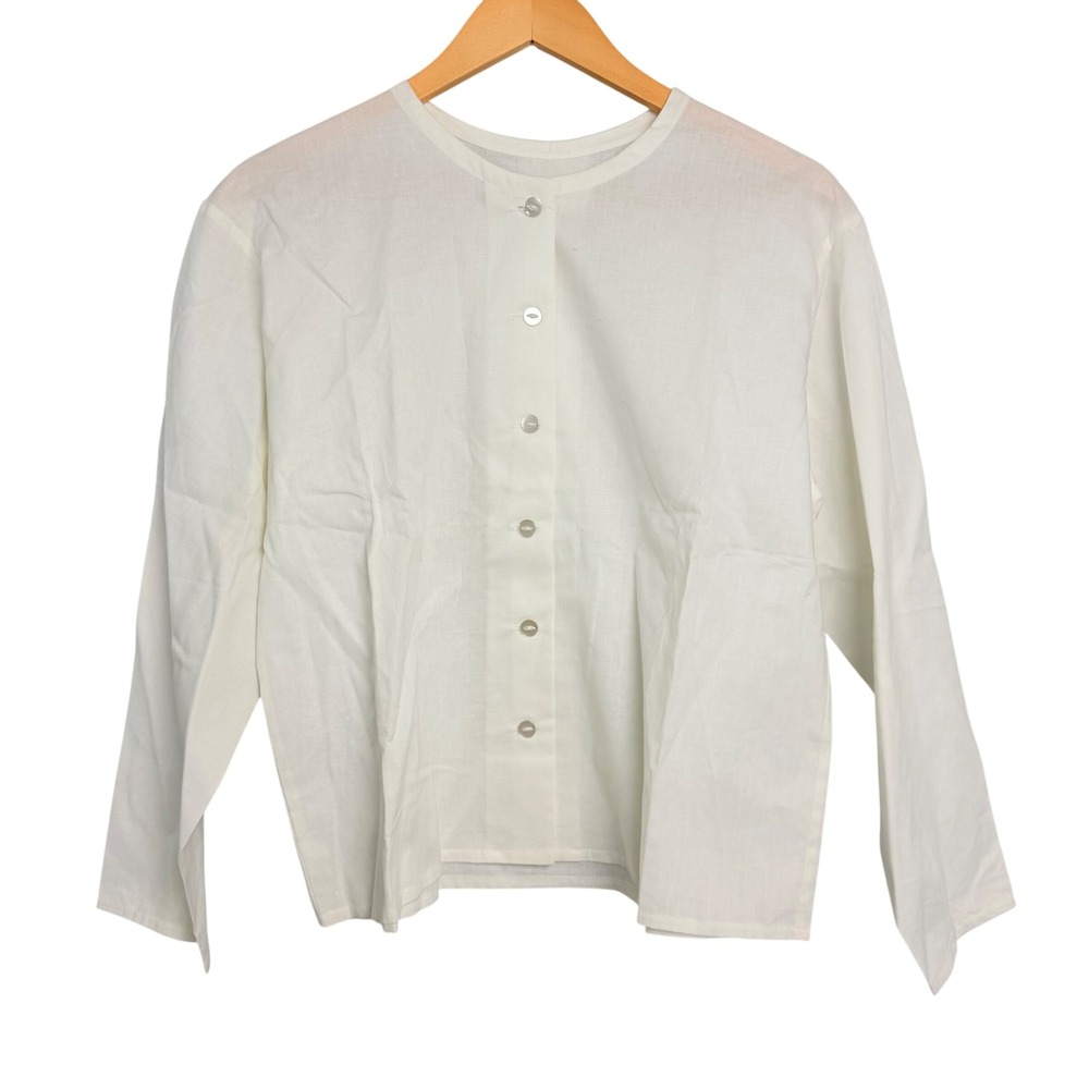 Pioneer Designs White Cotton Trek Blouse Button Front Long Sleeve Top‎ Womens M
